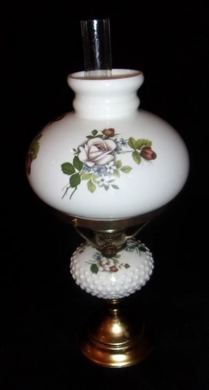 Vintage hobnail milk glass oil lamp.