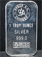 Scarce 1 Troy Oz .999 Silver SAA Argor Chiasso