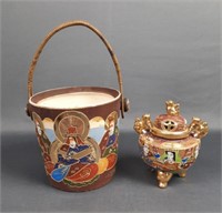 Japanese Satsuma Bucket and Large Incense Burner