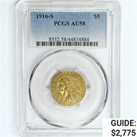 1916-S $5 Gold Half Eagle PCGS AU58