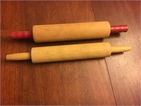 Lot of 2 antique rolling pins- one is red handled