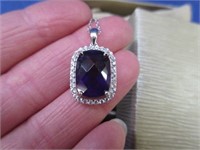 sterling purple stone pendant necklace -18 inch