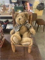 BOYDS BEAR AND WOODEN CHAIR
