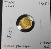 1851 GOLD DOLLAR CHOICE BU TYPE ONE
