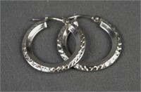 14k White Gold Diamond Cut Loop Earrings