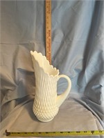 Antique 16 finger swung hobnail milk glass vase.