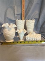 Group lot of vintage hobnail and sawtooth milk