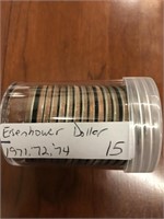 15 1971, '72, '74 Eisenhower dollars, tube