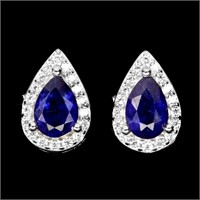 Heated Pear Blue Sapphire 6x4mm Cz 925 Sterling Si