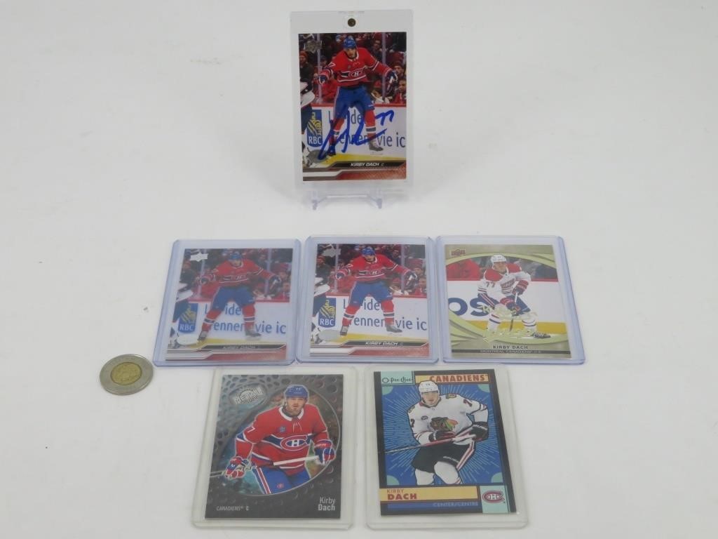 6 cartes hockey Kirby Dach + autographe