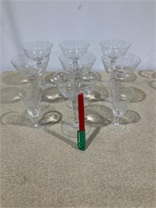 Vintage etched martini/wine glasses 7 pcs