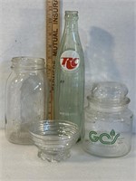 Various glass lot, Kerr, mason jar, royal Crown,