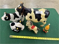 3 Toy Cows, Plastic Horse & Elf