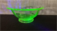 Vintage Uranium Green Glass Bowl 6.5" Diameter X 3