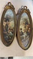 2 antique oval original oil paintings in antique