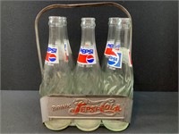 Pepsi-Cola Metal Carrier and 6 Pepsi Bottles