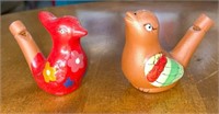 (2) Vintage Painted Red Clay Water Bird Whistles