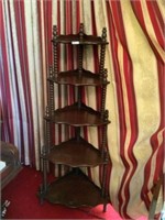 Walnut whatnot corner 5 shelf stand