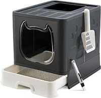 USED-Foldable Cat Litter Box with Lid Top Enter Ki