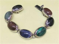 Sterling Silver Taxco Multi Color Stones Bracelet