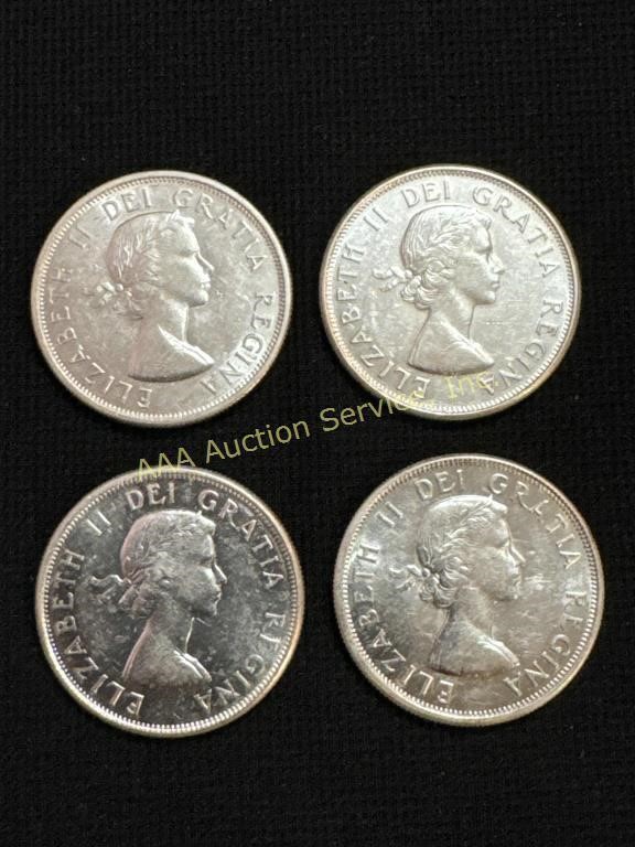 (4) silver 1962 Canada 50 cents coins