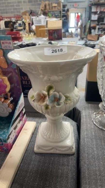 Italian porcelain vase with flowers