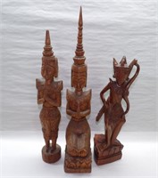 3 Wood Carved Thai Statues