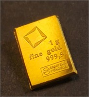 24K Yellow Gold 1G Fine 9999 Bar