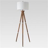 Oak Wood Tripod Floor Lamp Brass (Includes LED