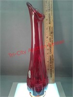 Fenton Rose vase 9 1/4" - red barred oval pattern