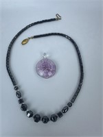Hematite & Glass Pendant Necklace