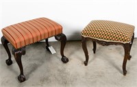 Two Upholstered Foot Stools with Cabriole Legs