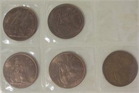 5 1960's Queen Elizabeth II Penny Coins