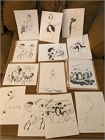 GROUP OF SKETCHES, AUTOGRAPHED, AND CARICATURES