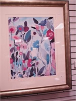 Framed and matted print of flowers by Parker,