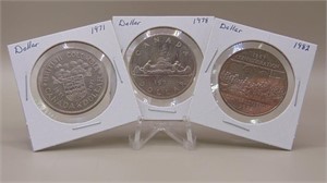 (3) Canadian Nickel Dollars 1971, 1978, 1982
