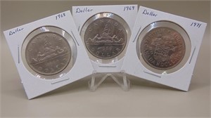 (3) Canadian Nickel Dollars 1968, 1969, 1971