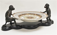Castilian Bronze Monkey & Porcelain Centerpiece
