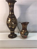 Vintage cloisonné vase and pitcher set