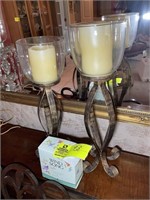 Pair of metal candlestick holders, 18 in tall and