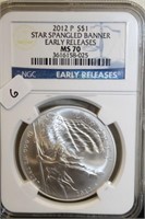 2012 STAR SPANGLED BANNER SILVER DOLLAR NGC MS70