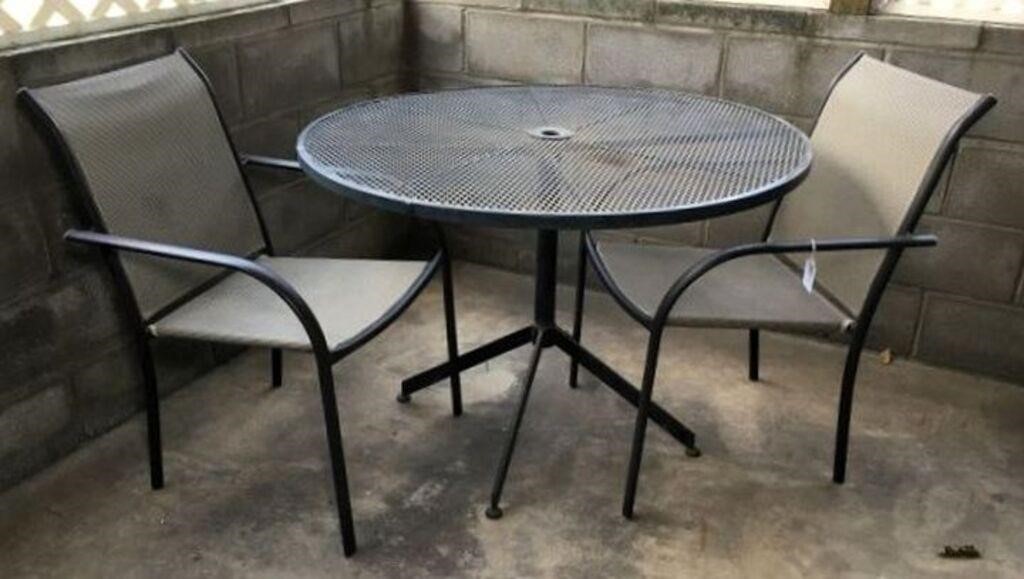 Round Metal Mesh Patio Table & Two