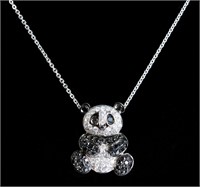 14K White Gold Diamond Panda Pendant Necklace
