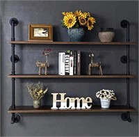 48” 3 tier industrial pipe wall shelves