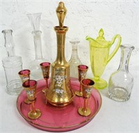 Glass Lot Cordial Set/ Vaseline Glass/others