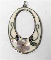 Flower Mother of Pearl Inlay Silver Pendant VTG