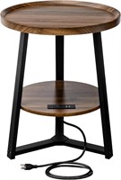 Round End Table w/ Charging Station  19.7 Dia
