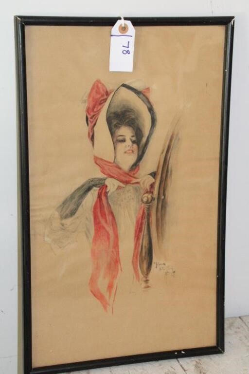 WATER COLOR DEPICTING LADY WITH HAT