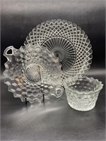 (3) Clear Glass: 2- Fostoria Bowl & Handled Tray +