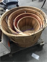 Wood bushel baskets, assorted sizes